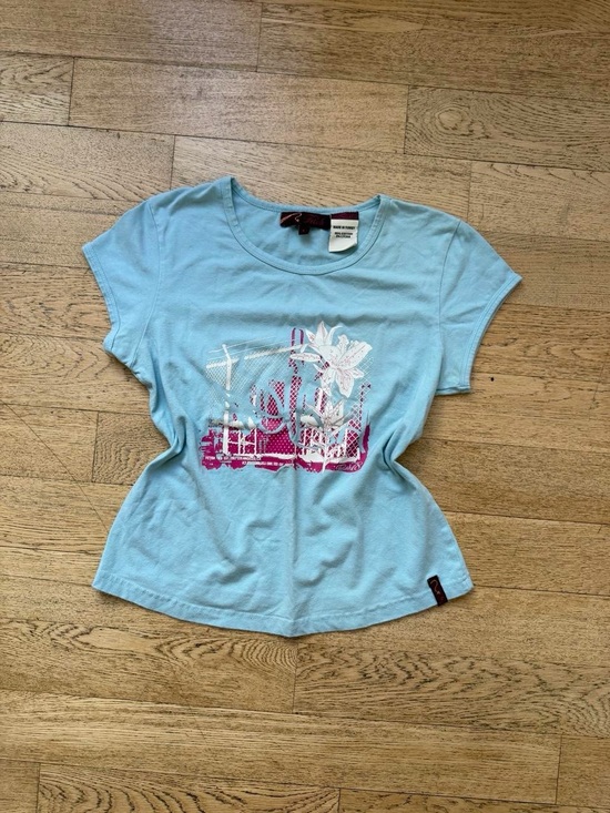 Tops - Y2K Fetish Baby Blue Graphic Tee 2000s